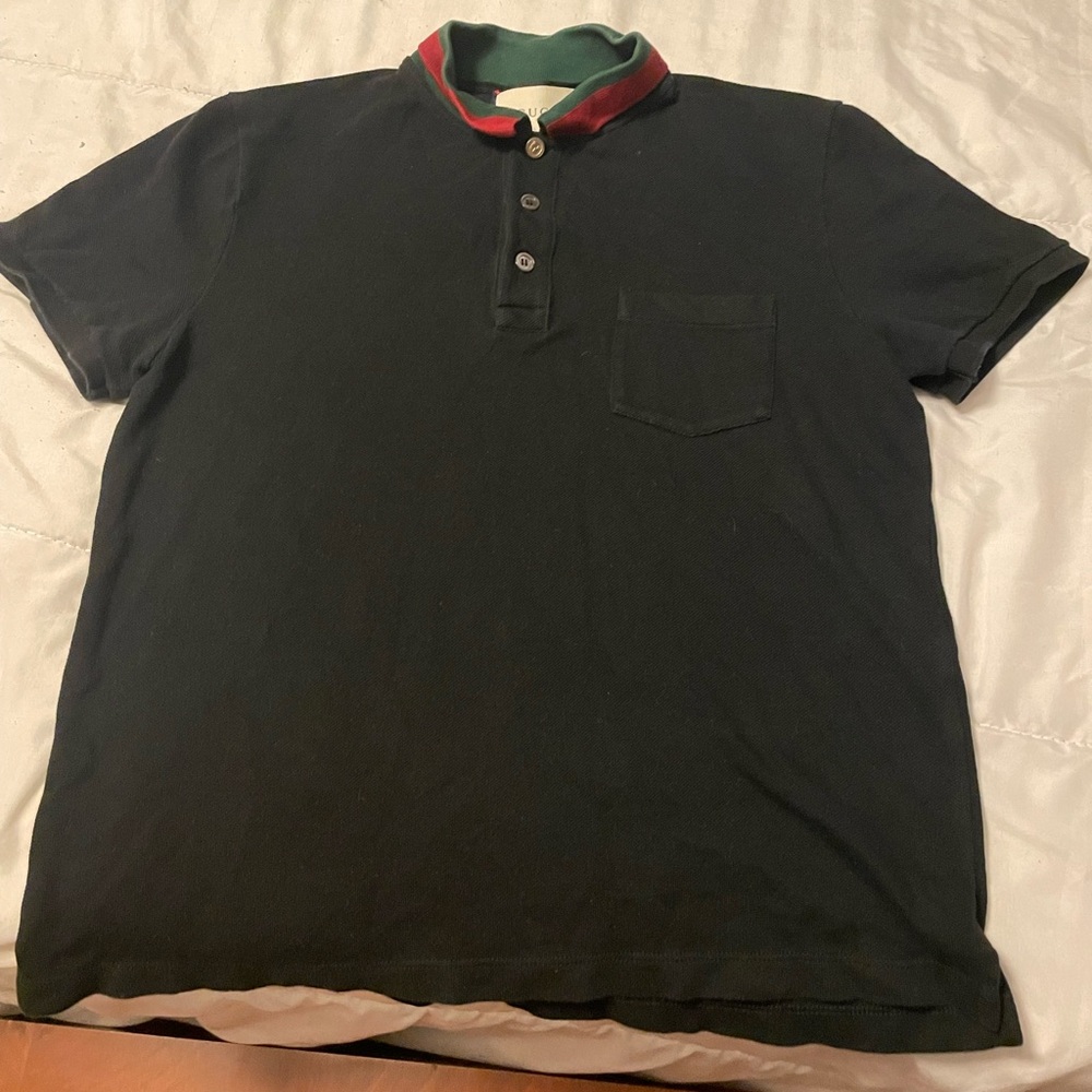 Gucci Black Polo with Red and Green Collar